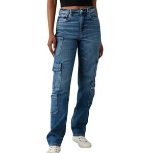American Eagle Super High Rise Baggy Straight Cargo Jean Utility Y2K Style